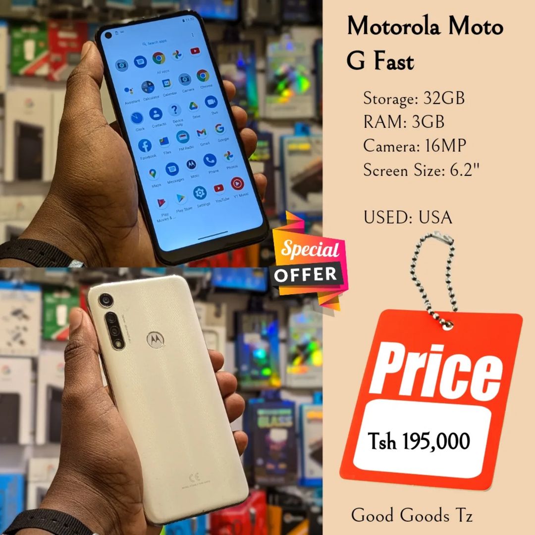 Takeer - Motorola Moto G Fast
Tsh 195,000(SOLD✅✅)
⬛32GB/3GB/16MP/6.2"/SINGLE SIM
⬛MTUMBA HALI MPYA TOKA USA.
⬛Ni simu bila accessories zake.
⬛INASOMA LINE Z...