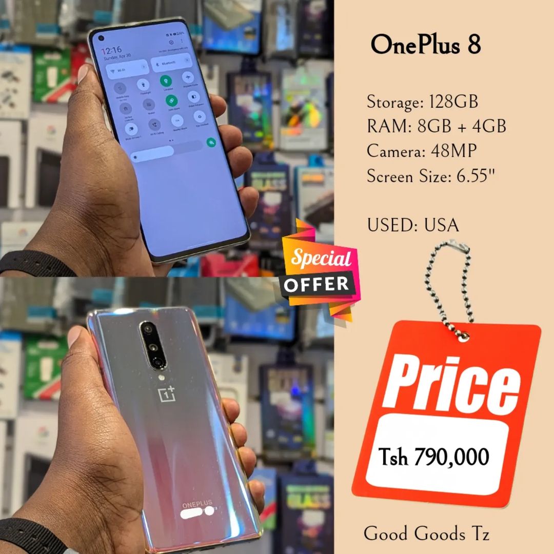 Takeer - OnePlus 8
Tsh 790,000
⬛128GB/8GB + 4GB/48MP/6.55"/SINGLE SIM
⬛MTUMBA HALI MPYA TOKA USA.
⬛Ni simu bila accessories zake.
⬛INASOMA LINE ZOTE ZA TANZ...