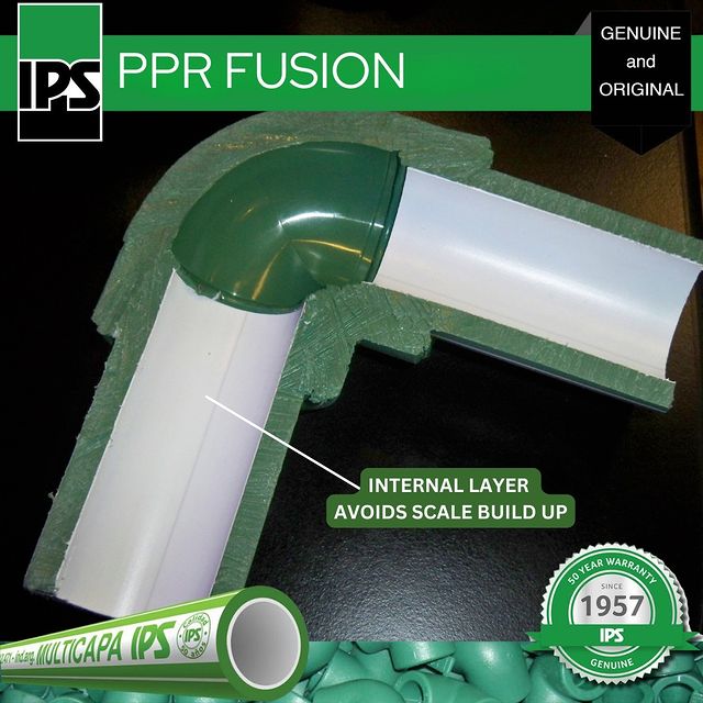 Takeer - The Internal layer of the PPR Fusion pipe avoids scale build up resulting in minimum load loss.