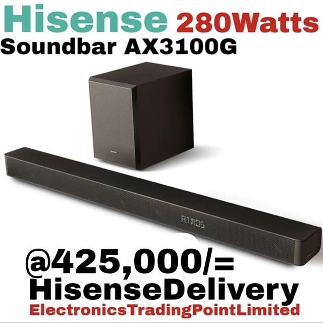 Takeer - Hisense soundbar 280W 425,000
Call/WhatsApp kuweka order yako.
2years  warrant
Free delivery.