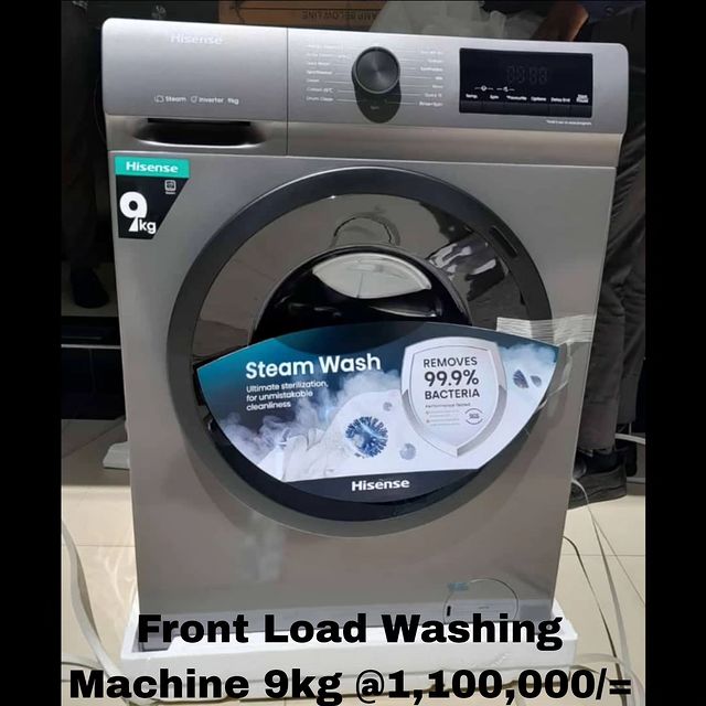 Takeer - Hisense - Automatic Front load Washing Machine 9kg ,100,000/=
Call/WhatsApp kuweka order yako.
2years  warrant
Free delivery.