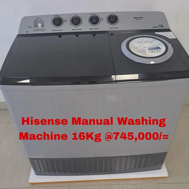 Takeer - Hisense - Manual Washing Machine 16kg 745,000/=
Call/WhatsApp kuweka order yako.
2years  warrant
Free delivery.