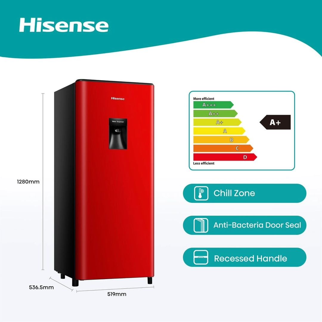 Takeer - Hisense Fridge H235RRE-WD Single Door Water Dispenser 177LTRS Red 
2 years warranty 
Price Tshs 660,000 

Specifications:
▪︎177L Nett Capacity
▪︎St...