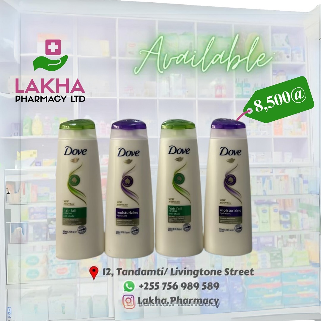 Takeer - DOVE SHAMPOO 
🏷️8,500 TSH ONLY

Available @ Lakha Pharmacy Ltd. 
📞 📍 Tandamti/ Livingstone Street, Kariakoo. 
🚚 Free Delivery to Kkoo, Upanga &...