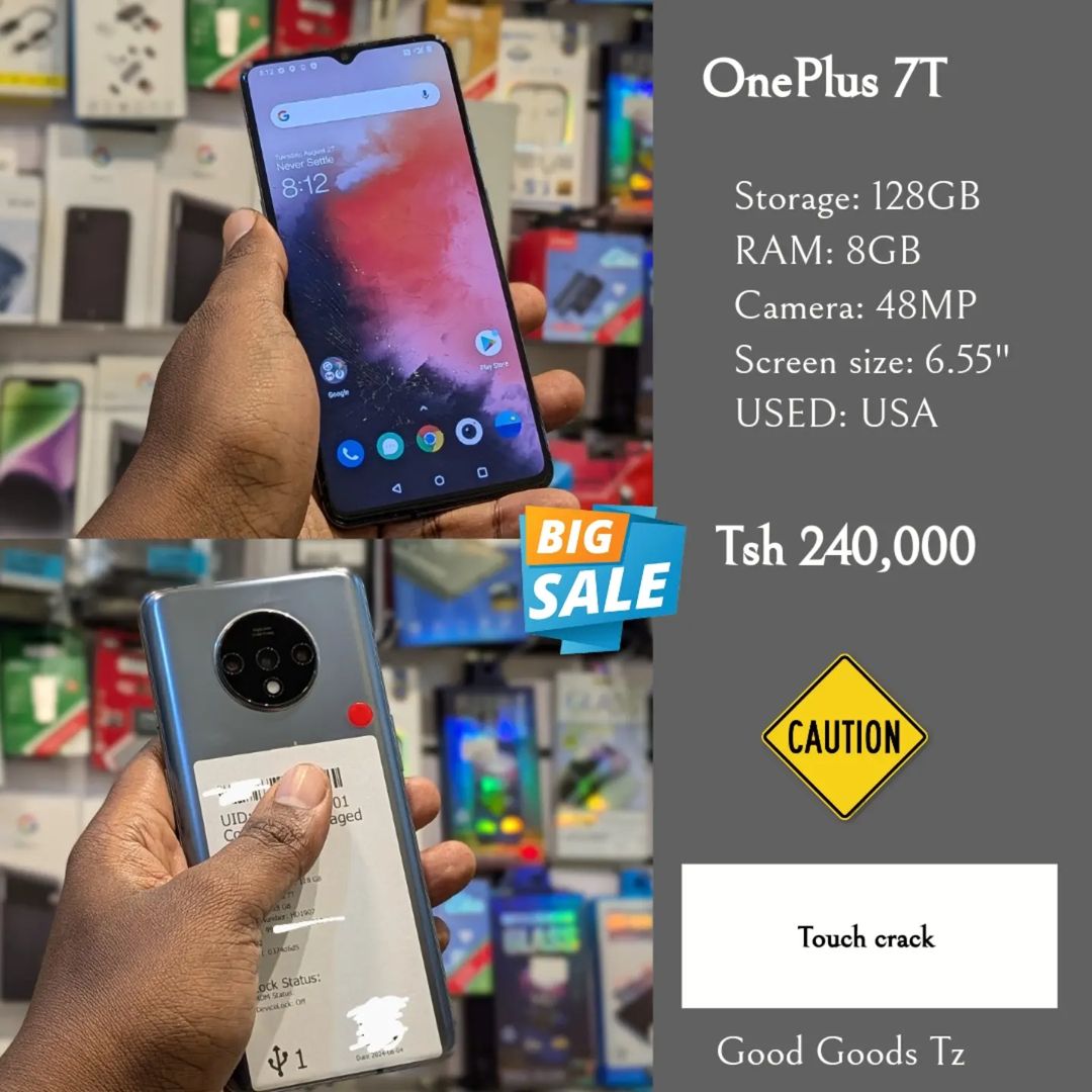 Takeer - OnePlus 7T
Tsh 240,000
⬛128GB/8GB/48MP/6.55"/SINGLE SIM
⬛MTUMBA TOKA USA.
⬛Ni simu bila accessories zake.
🟥TOUCH CRACK. TOUCH INAFANYA KAZI VZURI....