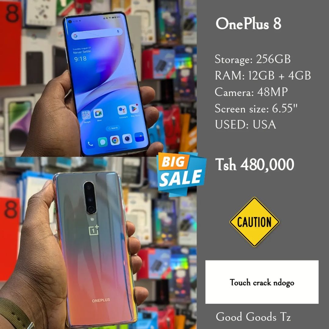 Takeer - OnePlus 8(SOLD✅✅)
Tsh 480,000
⬛256GB/12GB/48MP/6.55"/DUAL SIM
⬛MTUMBA TOKA USA.
⬛Ni simu na charger.
🟥TOUCH CRACK. TOUCH INAFANYA KAZI VZURI SANA....