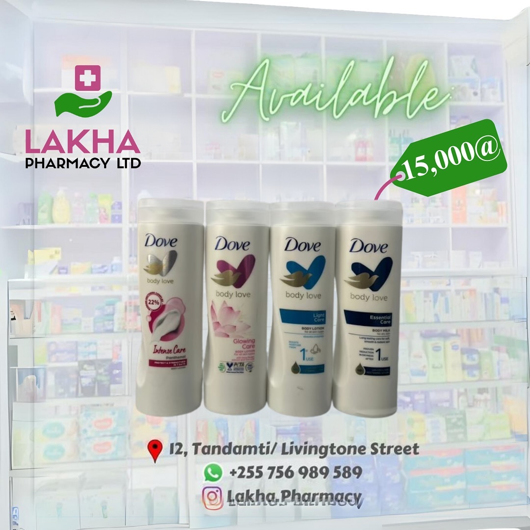 Takeer - DOVE BODY LOTION
🏷️15,000TSH ONLY

Available @ Lakha Pharmacy Ltd. 
📞 📍 Tandamti/ Livingstone Street, Kariakoo. 
🚚 Free Delivery to Kkoo, Upang...