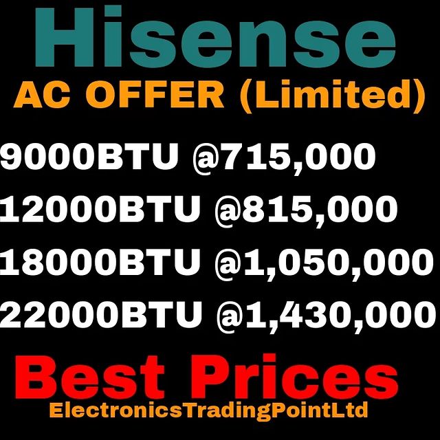 Takeer - Hisense ACs OFFER 
2 Years warrant 
Free delivery
Call/WhatsApp kuweka order yako.