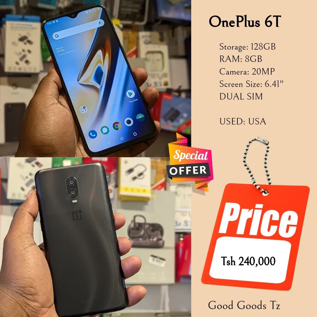 Takeer - OnePlus 6T(SOLD✅✅)
Tsh 240,000
⬛128GB/8GB/20MP/6.41"/DUAL SIM
⬛MTUMBA HALI MPYA TOKA USA.
⬛Ni simu bila accessories zake.
⬛INASOMA LINE ZOTE ZA TAN...