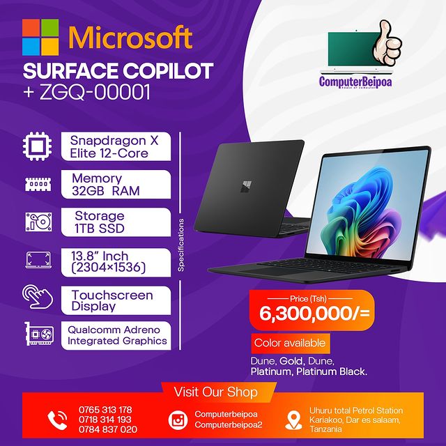 Takeer - HII MICROSOFT SURFACE LAPTOP 2024 BABA LAO IPO DUKANI🔥🔥🔥🔥🔥🔥🔇

Microsoft laptop 2024 model  NEW Available usichanganye Hii ni laptop sio ile ...