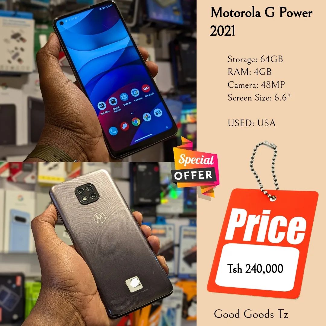 Takeer - Motorola G Power (2021)(SOLD✅✅)
Tsh 240,000
⬛64GB/4GB/48MP/6.6"/SINGLE SIM
⬛MTUMBA TOKA USA.
⬛Ni simu bila accessories zake.
⬛INASOMA LINE ZOTE ZA ...