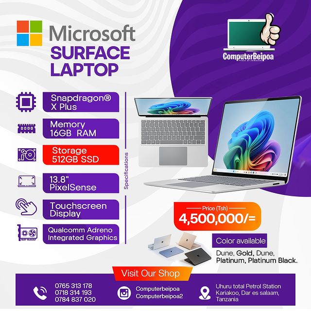 Takeer - Microsoft laptop 2024 model  NEW Available usichanganye Hii ni laptop sio ile ya tablet NEW 2024 model
Meet the new Surface Laptop 7th Edition, a C...