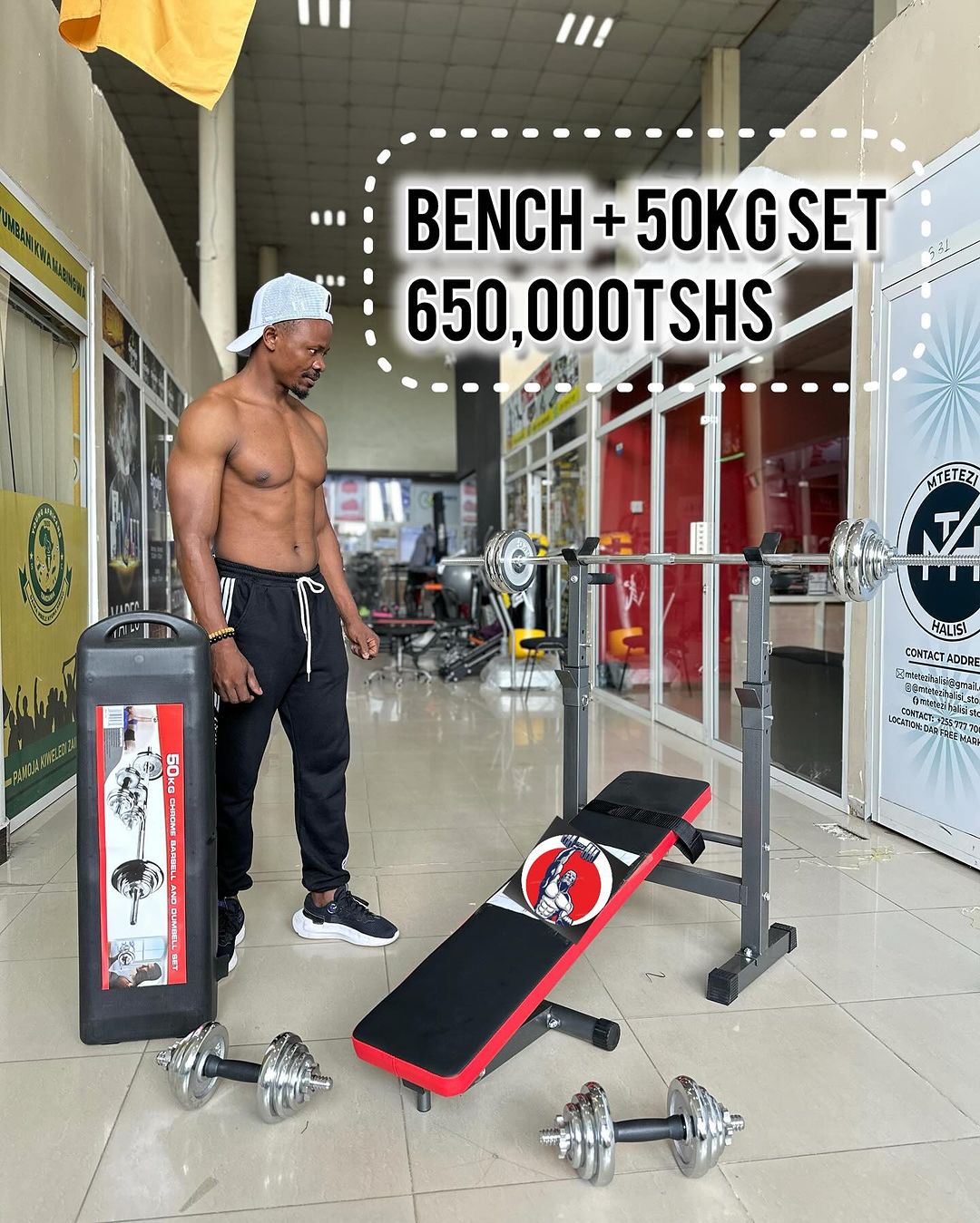 Takeer - 🌙 MAULID OFFER ⭐️
TUPO: DAR / DODOMA / ARUSHA 

Adjustable portable bench + 50kg set 
Set hii yote kwa💰 650,000tshs tu 🇹🇿

Call/text: /  

    