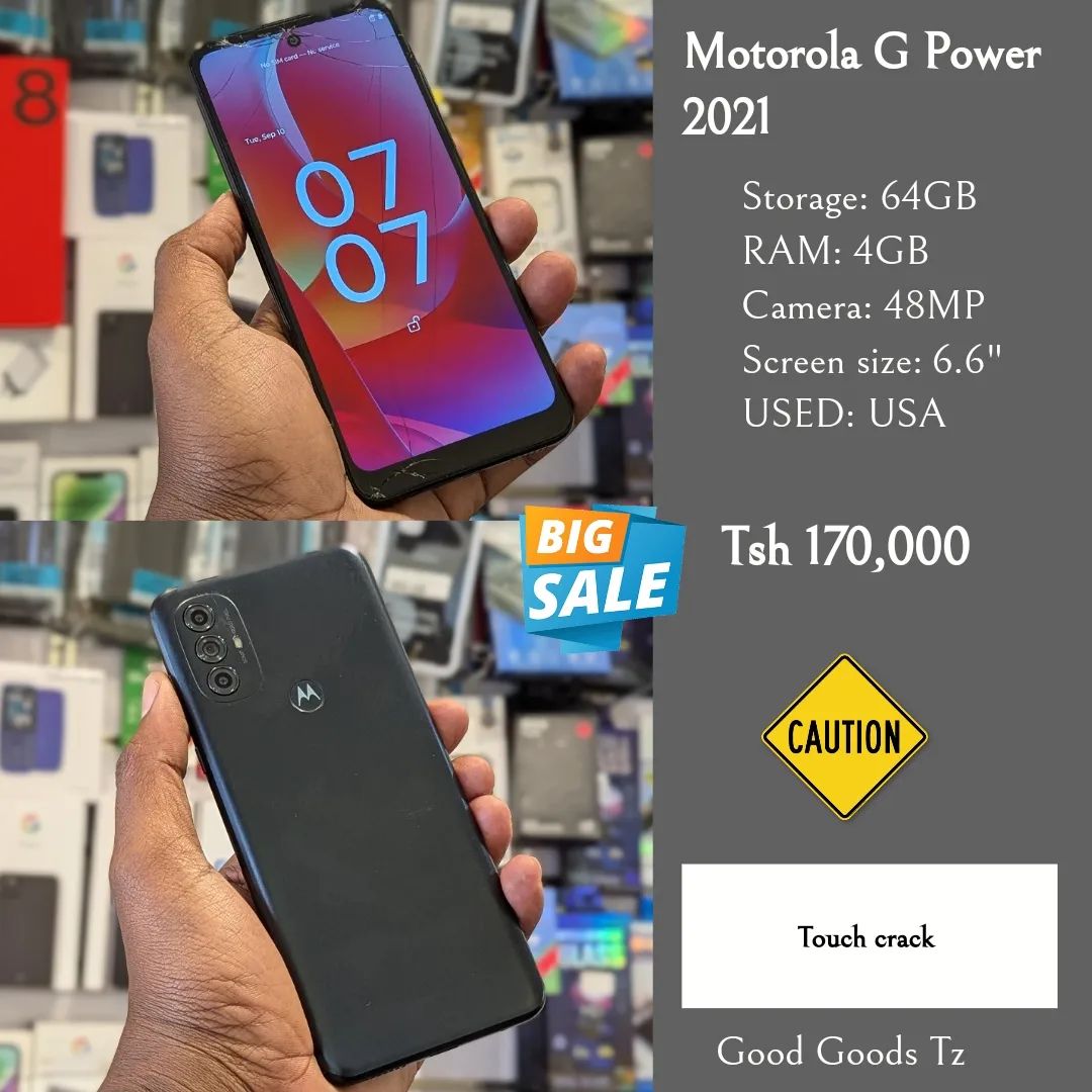 Takeer - Motorola G Power (2021)
Tsh 170,000
⬛64GB/4GB/48MP/6.6"/SINGLE SIM
⬛MTUMBA TOKA USA.
⬛Ni simu bila accessories zake.
🟥TOUCH CRACK. TOUCH INAFANYA ...