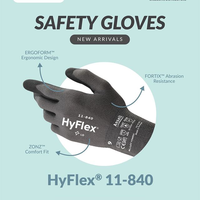 Takeer - Stay protected with the new HyFlex® 11-840 safety gloves, exclusively available from Safety & Security Centre. Ergonomic design, abrasion resistanc...