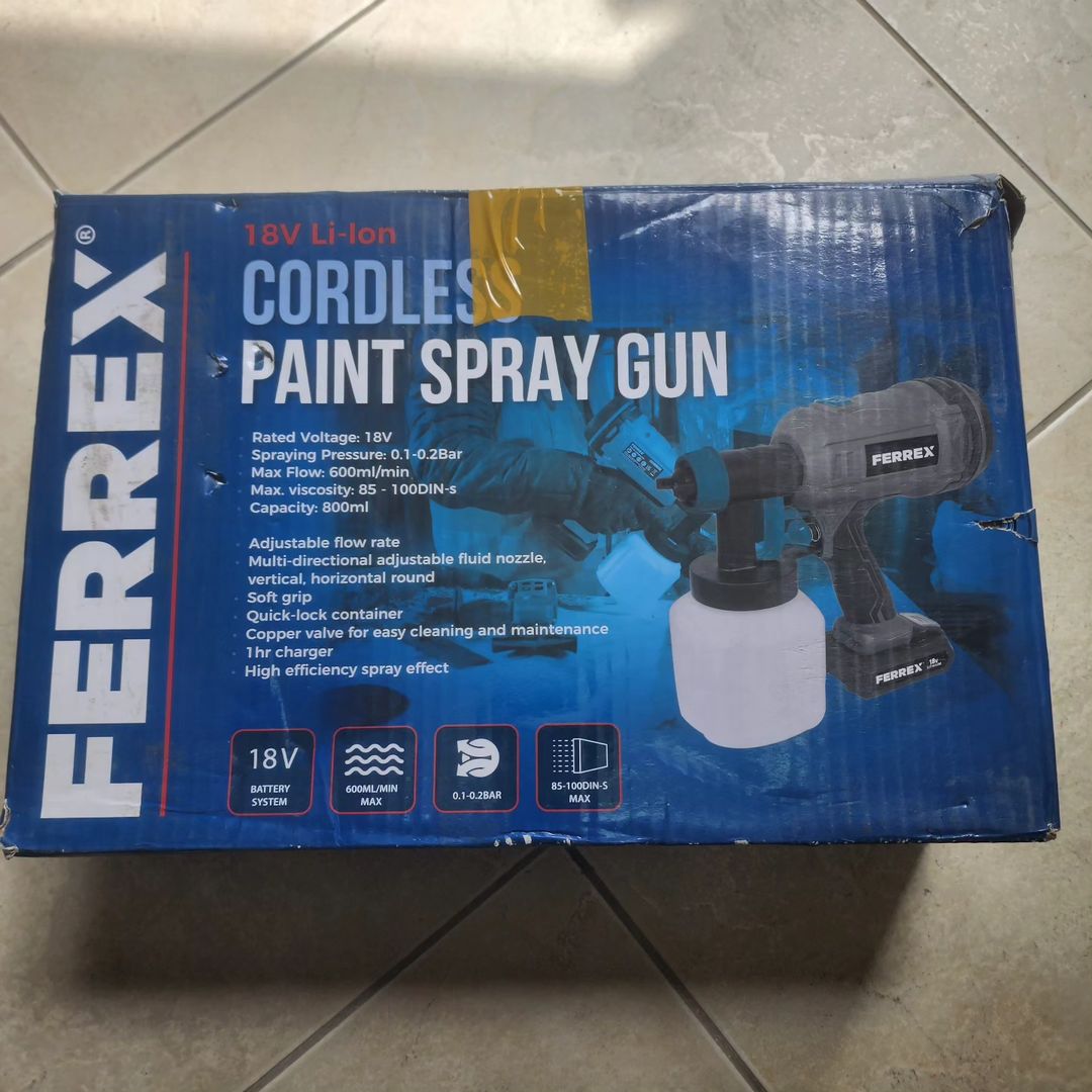 Takeer - Ferrex Cordless Paint Spray Gun 18V
Inakuja na Battery 18V moja ya kisasa na charger yake
Max Flow 600ml/min
Tank 800ml
Bei 220,