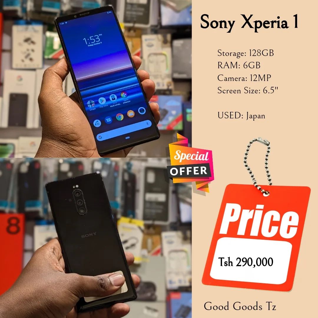 Takeer - Sony Xperia 1
Tsh 290,000
⬛128GB/6GB/12MP/6.5"/SINGLE SIM
⬛MTUMBA TOKA Japan.
⬛Ni simu bila accessories zake.
⬛INASOMA LINE ZOTE ZA TANZANIA.
⛔HATU...