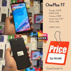 Takeer - OnePlus 5T(SOLD✅✅)
Tsh 199,000
⬛64GB/6GB/16MP/6.01"/DUAL SIM
⬛MTUMBA TOKA USA.
⬛Ni simu bila accessories zake.
⬛INASOMA LINE ZOTE ZA TANZANIA.
⛔HAT...