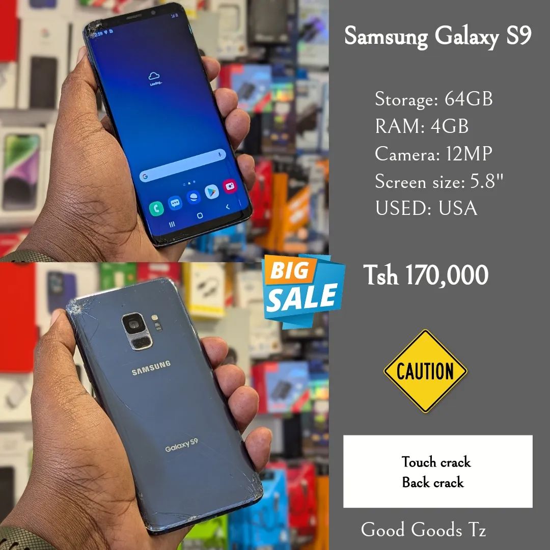 Takeer - Samsung Galaxy S9(SOLD✅✅)
Tsh 170,000
⬛64GB/4GB/12MP/5.8"/SINGLE SIM
⬛MTUMBA TOKA USA.
⬛Ni simu bila accessories zake.
🟥TOUCH CRACK. TOUCH INAFANY...