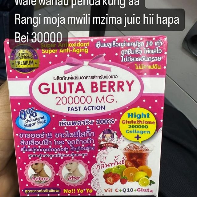 Takeer - Gluta berry Juice
Bei 30000
wale wanao penda kung'aa mwili mzima 
whatssap 