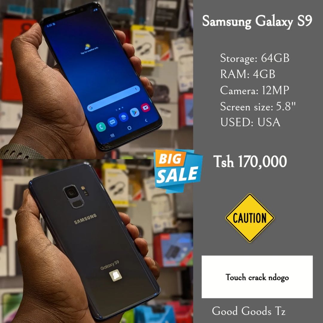 Takeer - Samsung Galaxy S9(SOLD✅✅)
Tsh 170,000
⬛64GB/4GB/12MP/5.8"/SINGLE SIM
⬛MTUMBA TOKA USA.
⬛Ni simu bila accessories zake.
🟥TOUCH CRACK. TOUCH INAFANY...