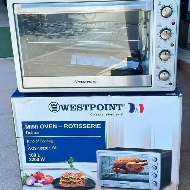 Takeer - Westpoint electric oven available 100liter
Warranty 2year 
Price 👉 500,000
100liter capacity 
Inachoma ✅ 
Inaoka ✅ 
Inabeki ✅ 
Delivery free 
Call...