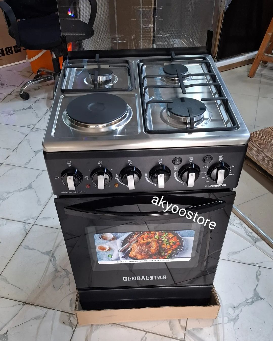 Takeer - Globalstar gas cooker with oven 50x55cm 
Warranty 2year 
Price 👉 480,000
Electric oven 
3plate gas 
1plate electric 
Auto ignition 
Free delivery ...