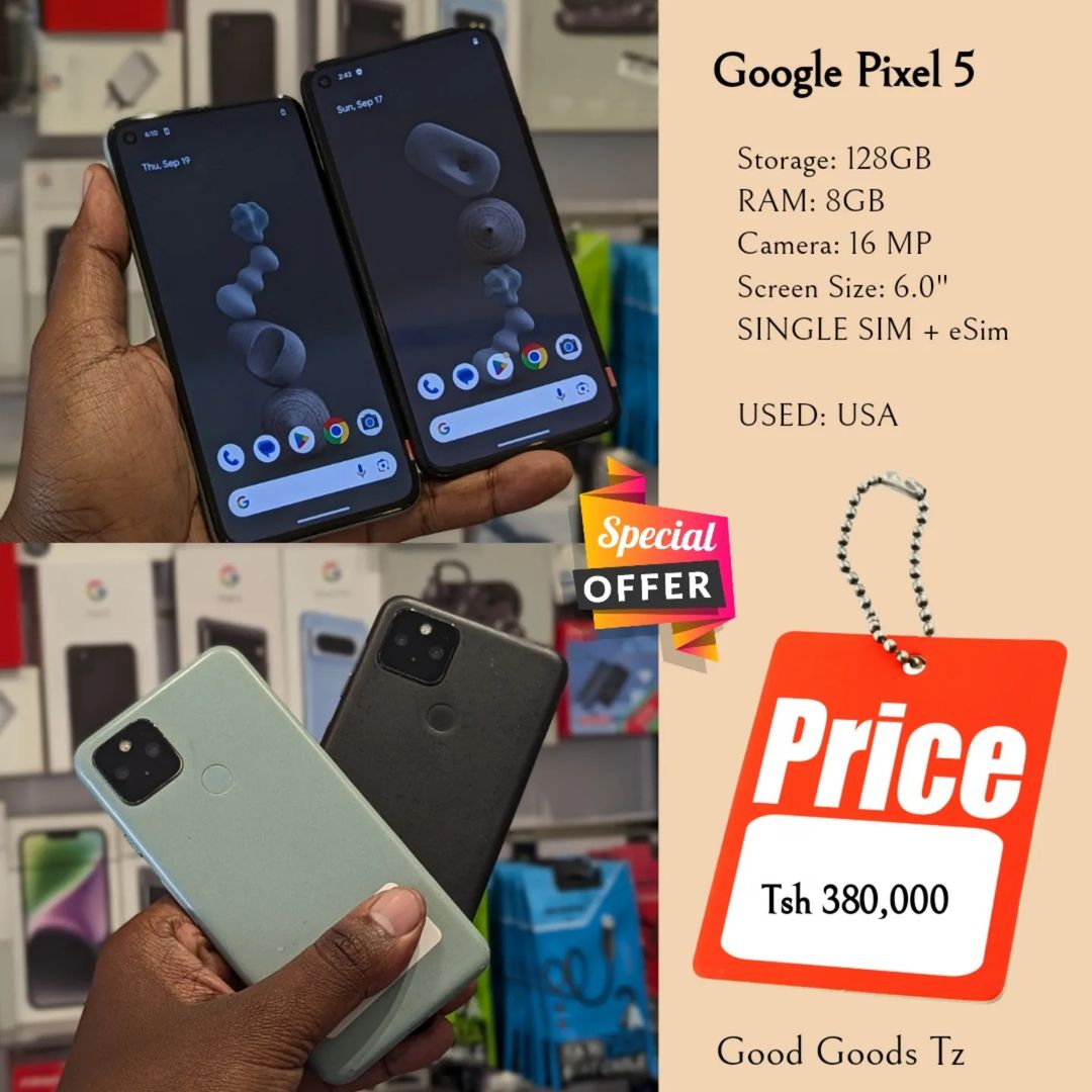 Takeer - Google Pixel 5
Tsh 380,000
⬛128GB/8GB/16 MP/6.0"/SINGLE SIM + eSim.
⬛MTUMBA HALI MPYA TOKA USA.
⬛Ni simu bila accessories zake.
⬛INASOMA LINE ZOTE ...