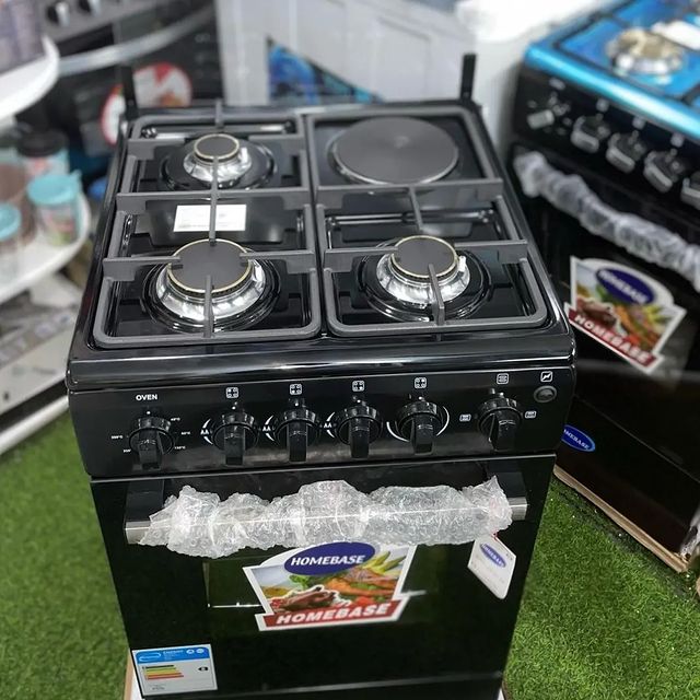 Takeer - Homebase gas cooker with oven 50x55cm 
Warranty 2year 
Price 👉 580,000
Electric oven 
3plate gas 
1plate electric 
Auto ignition 
Still frame 
Ful...