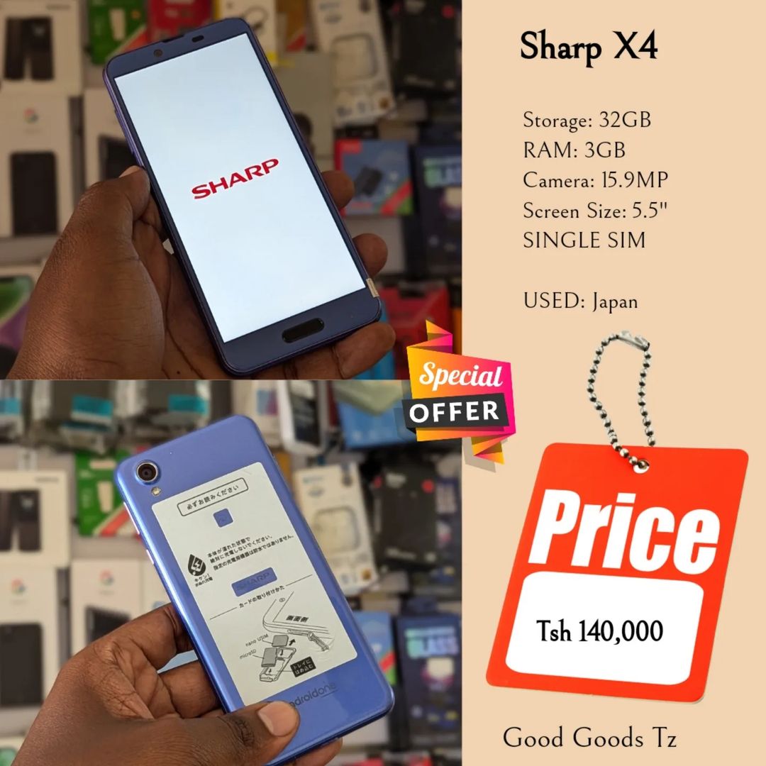 Takeer - Sharp X4
Tsh 140,000
⬛32GB/3GB/15.9MP/5.5"/SINGLE SIM
⬛MTUMBA HALI MPYA TOKA Japan.
⬛Ni simu bila accessories zake.
⬛INASOMA LINE ZOTE ZA TANZANIA....