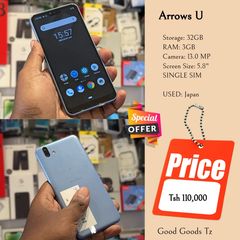 Takeer - Arrows U
Tsh 110,000
⬛32GB/3GB/13.0 MP/5.8"/SINGLE SIM
⬛MTUMBA HALI MPYA TOKA Japan.
⬛Ni simu bila accessories zake.
⬛INASOMA LINE ZOTE ZA TANZANIA...