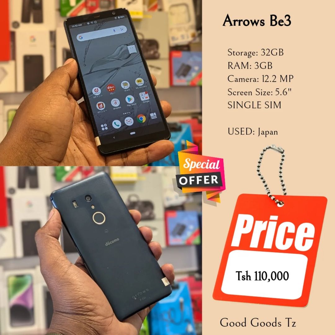 Takeer - Arrows Be3
Tsh 110,000
⬛32GB/3GB/12.2 MP/5.6"/SINGLE SIM
⬛MTUMBA HALI MPYA TOKA Japan.
⬛Ni simu bila accessories zake.
⬛INASOMA LINE ZOTE ZA TANZAN...