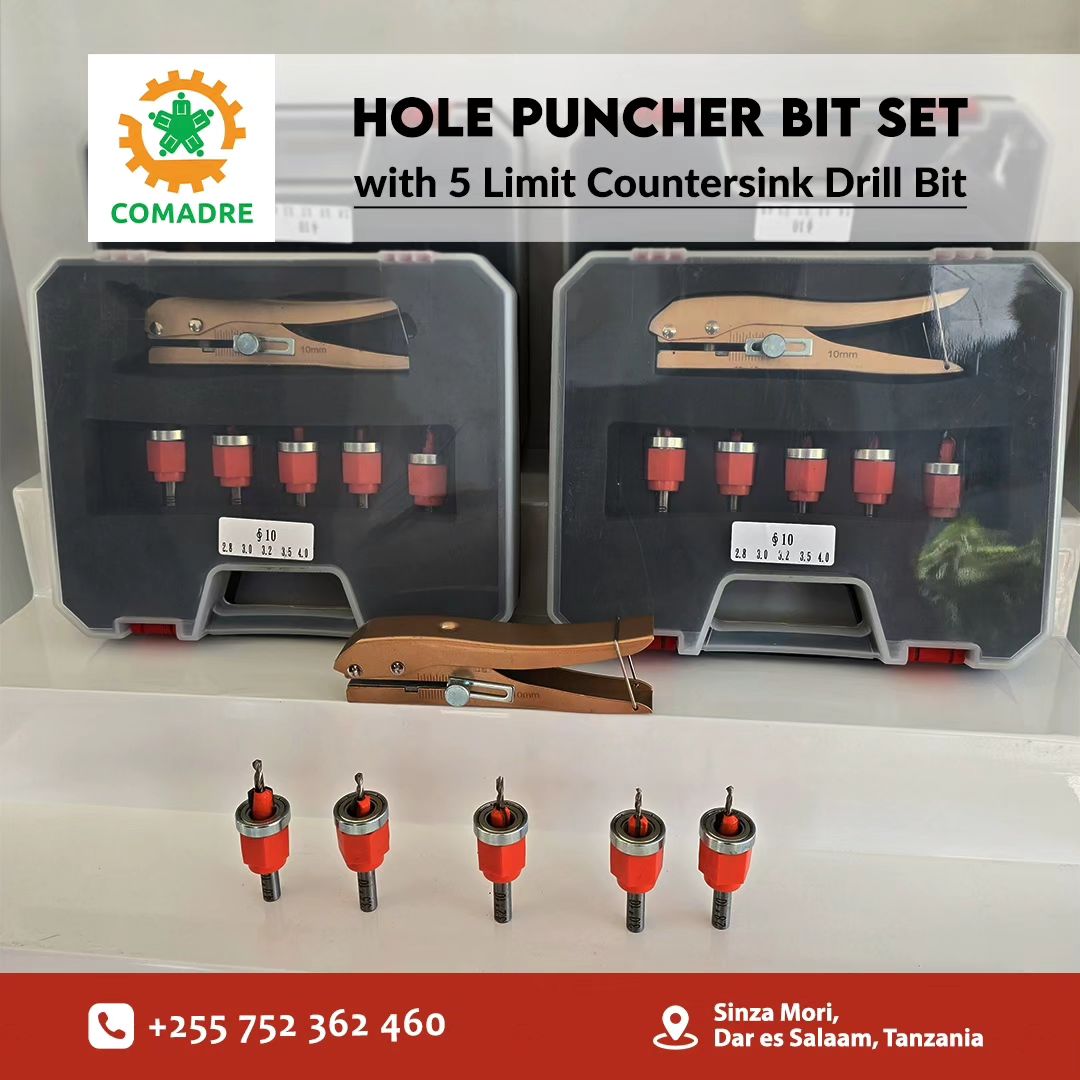 Takeer - Contersink Drill Bit Set / Hole Puncher Bit Set now available in stock...

Price: Tzs. 60,000/= only

Package List:
5x Drill Bits
2x Wrenches
1x Se...