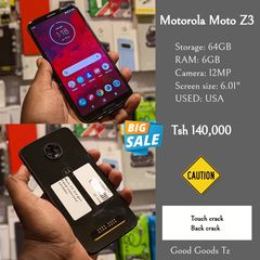 Takeer - Motorola Moto Z3
Tsh 140,000
⬛64GB/6GB/12 MP/6.01"/SINGLE SIM.
⬛MTUMBA MPYA TOKA USA.
🟥CRACK KWENYE TOUCH. TOUCH INAFANYA KAZI VZURI SANA.
🟥CRACK...