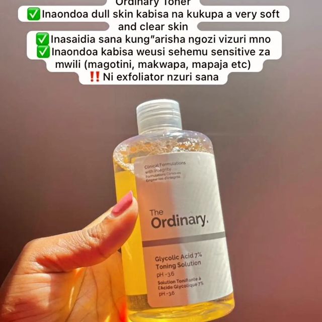 Takeer - THE ORDINARY TONER 
👨‍🦯Hi Toner Ina 7% of glycolic acid ni kiwango cha kutosha cha kuweza kupata benefit zote za glycolic acid kwenye ngozi yako ...