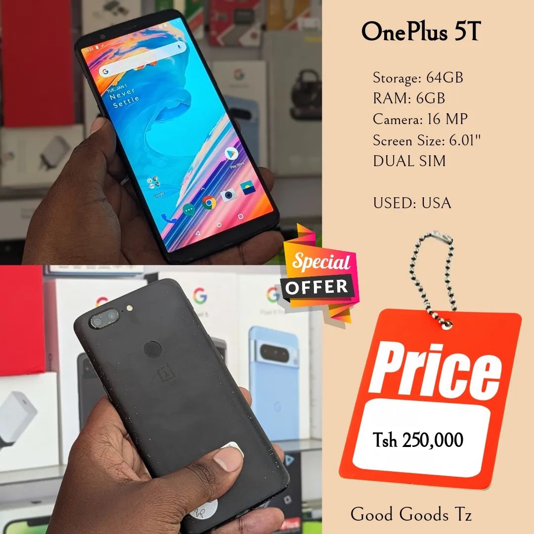 Takeer - OnePlus 5T
Tsh 250,000
⬛64GB/6GB/16 MP/6.01"/SINGLE SIM
⬛MTUMBA HALI MPYA TOKA USA.
⬛Ni simu bila accessories zake.
⬛INASOMA LINE ZOTE ZA TANZANIA....