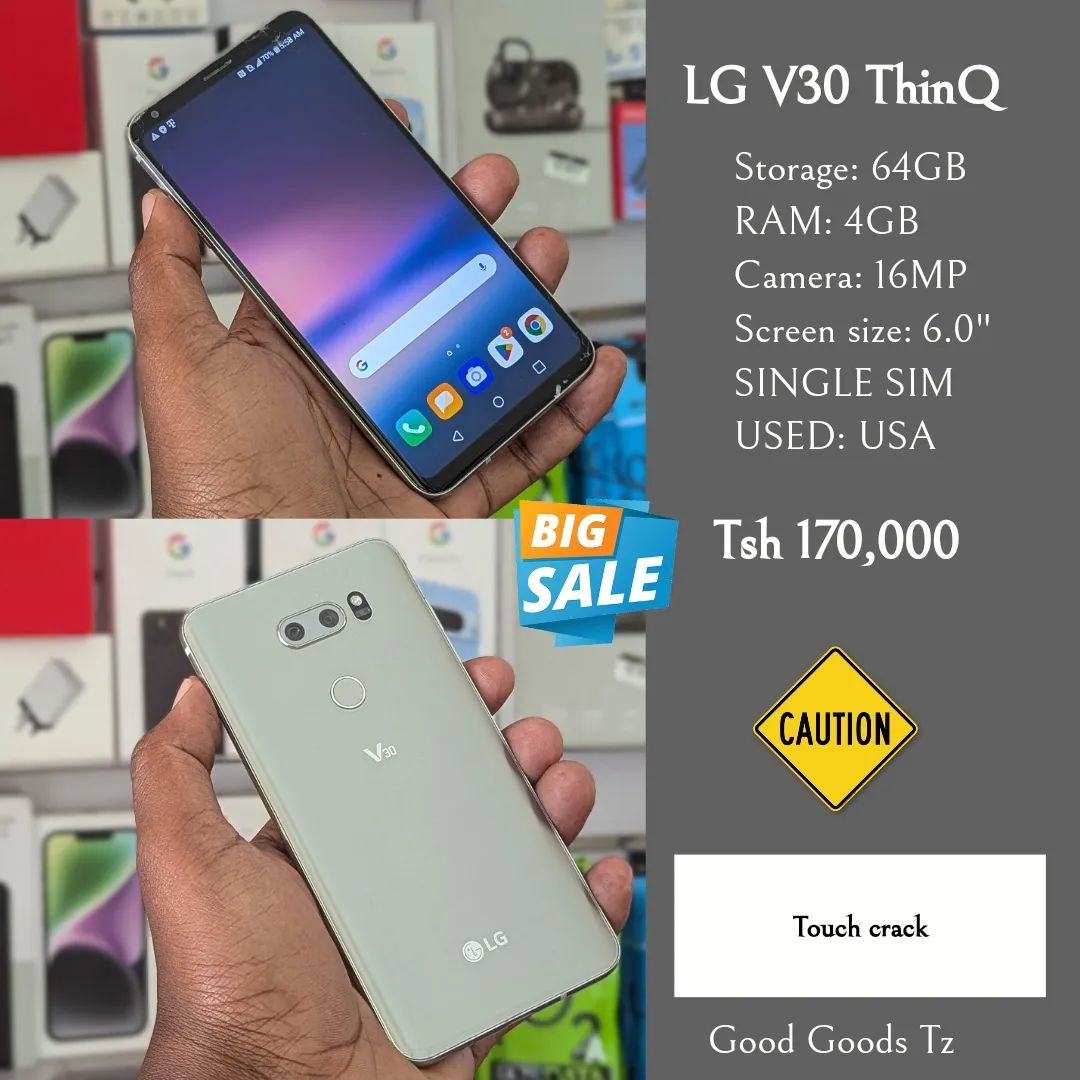 Takeer - LG V30 ThinQ(SOLD✅✅)
Tsh 170,000
⬛64GB/4GB/16 MP/6.0"/SINGLE SIM
⬛MTUMBA HALI MPYA TOKA USA.
🟥TOUCH CRACK.
⬜VYENGINE VYOTE SIMU INAFANYA KAZI VZUR...