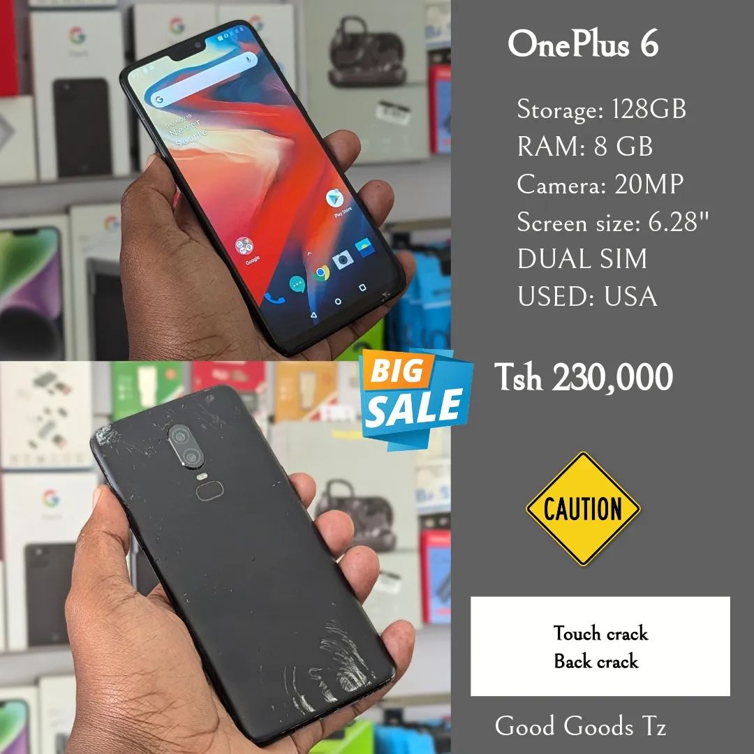 Takeer - OnePlus 6(SOLD✅✅)
Tsh 230,000
⬛128GB/8GB/20 MP/6.28"/DUAL SIM
⬛MTUMBA HALI MPYA TOKA USA.
🟥TOUCH CRACK NA BACK COVER CRACK.
⬜VYENGINE VYOTE SIMU I...