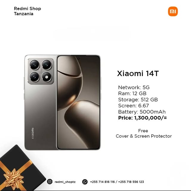 Takeer - Xiaomi 14T 5G 
Titan Black &  Blue  colors available at our shop
Processor: Mediatek Dimensity 8300 Ultra.
RAM: 12 GB.
Storage: 512 GB.
Display: 6....